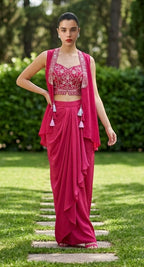 Red fusion dhoti set