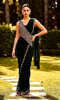 Navy blue drape fusion saree