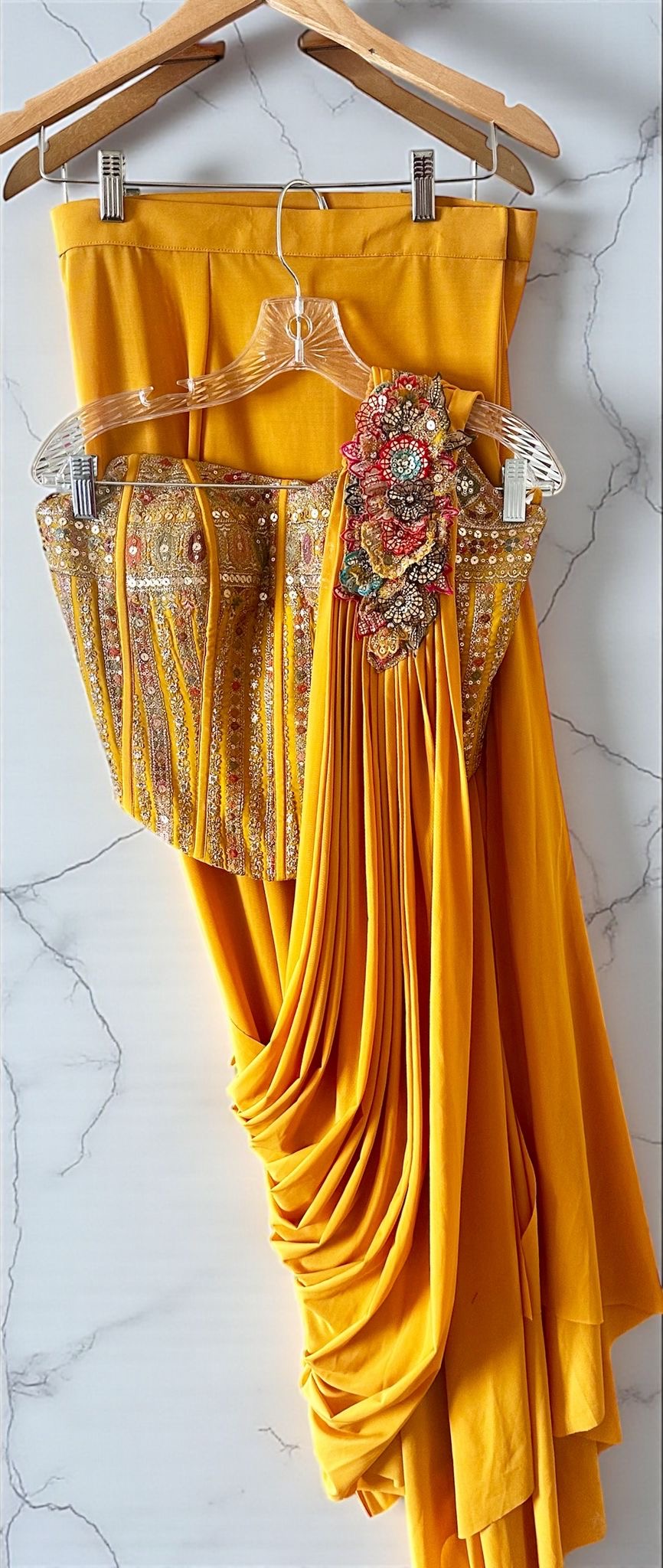 Yellow stitched saree