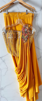 Yellow stitched saree