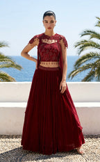 Wine color fusion lehenga set