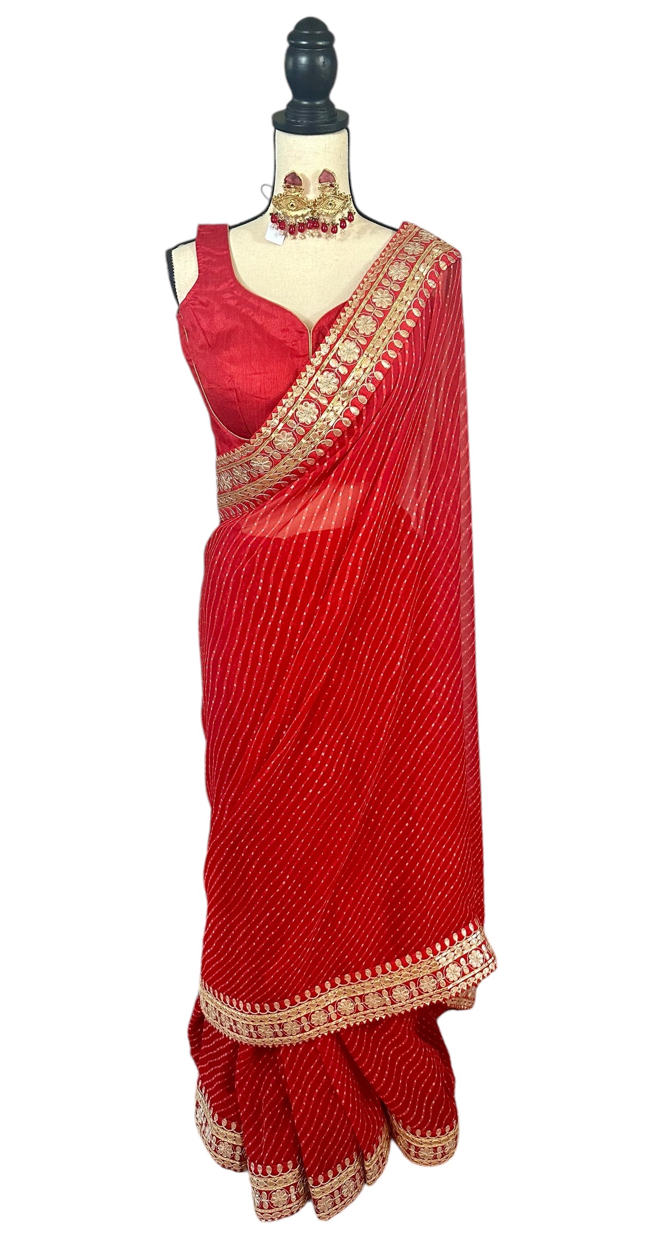 Red lehriya saree