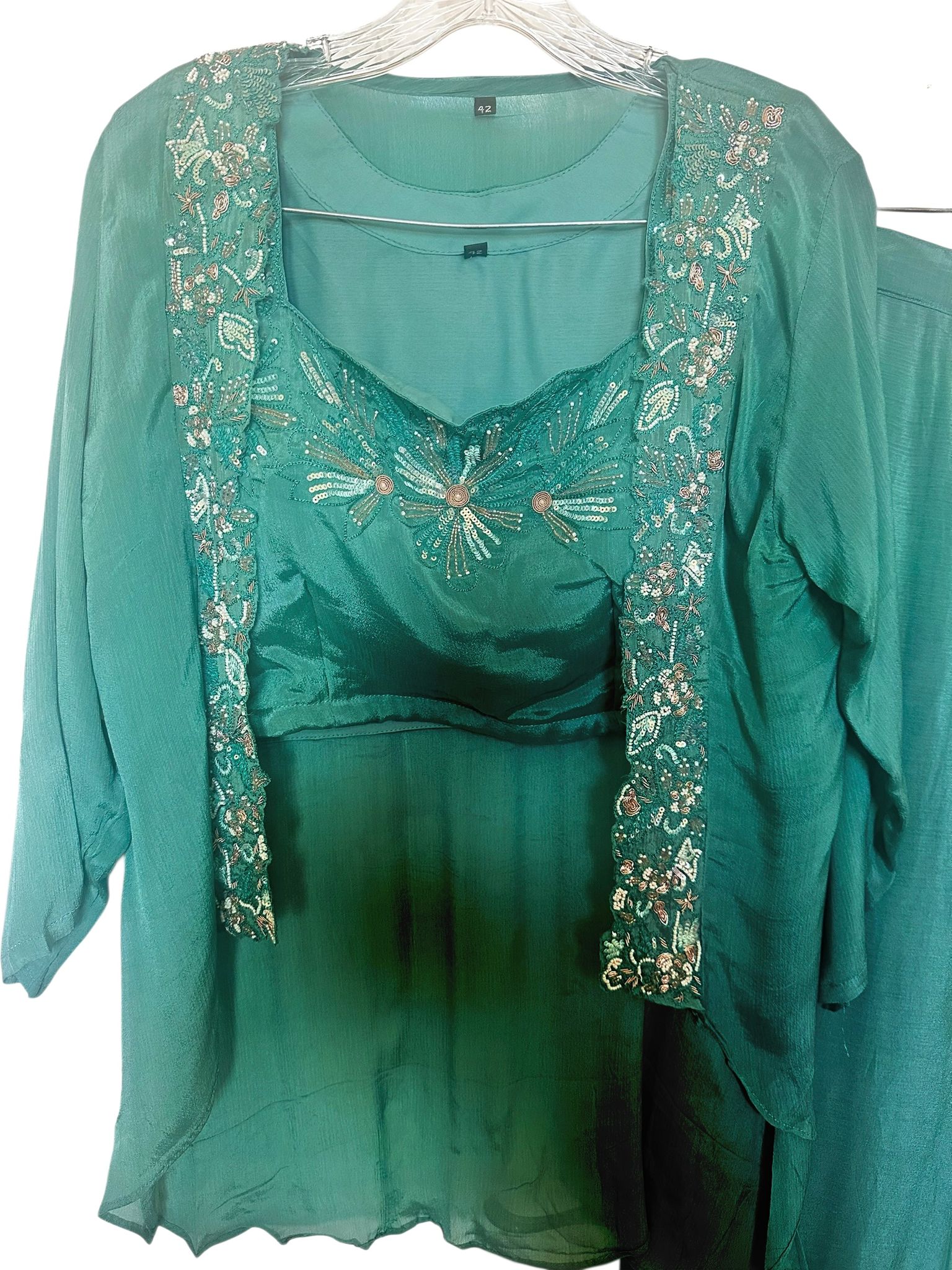 Teal colored dhoti skirt set