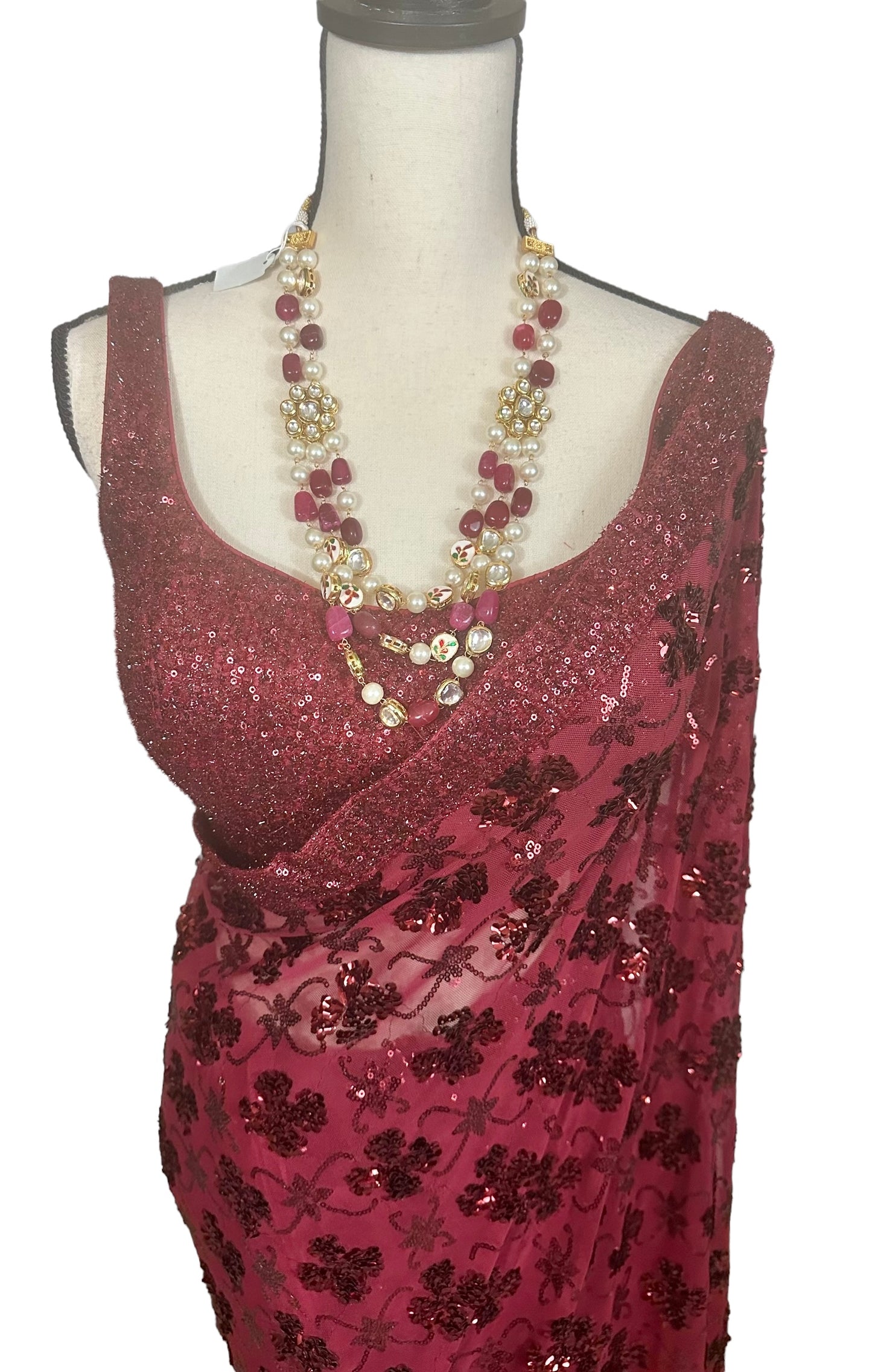 Maroon sequins saree