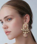 Pink stone kundan earrings