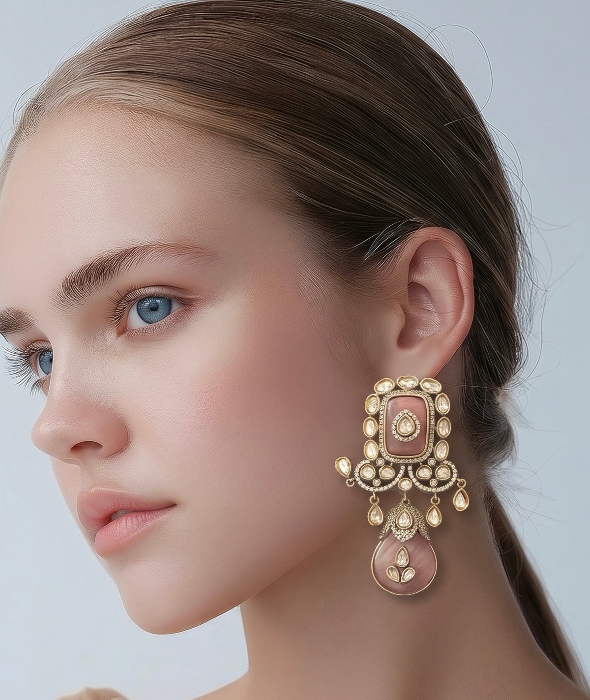 Pink stone kundan earrings