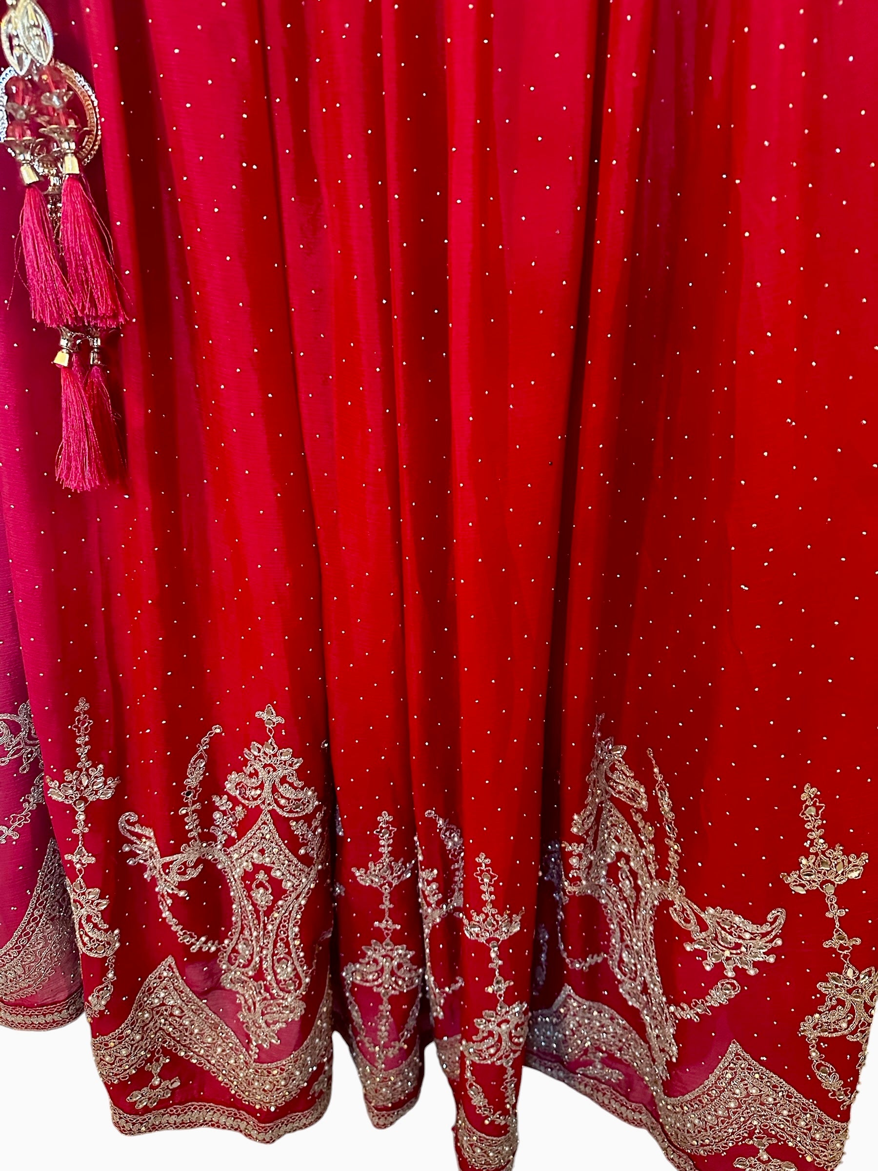 Red chinon lehenga
