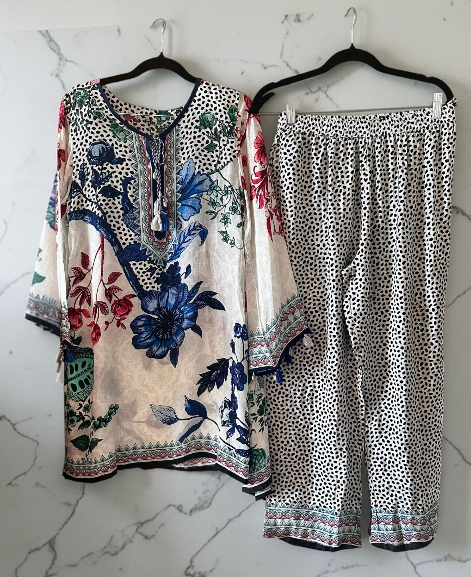 Blue & white printed co-ord set