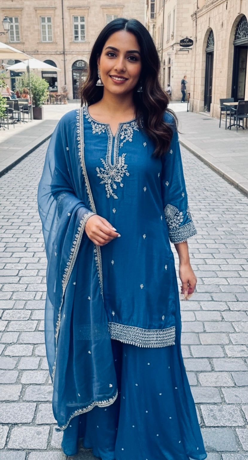 Navy blue Sharara suit