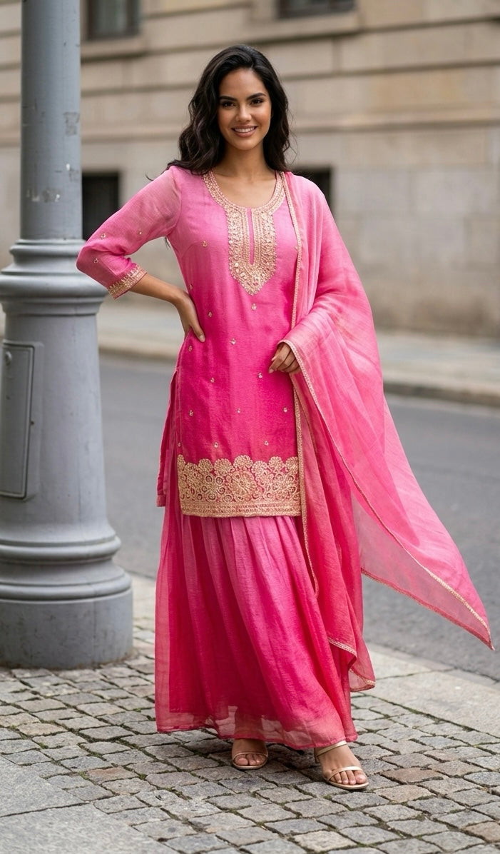 Hot pink Sharara suit