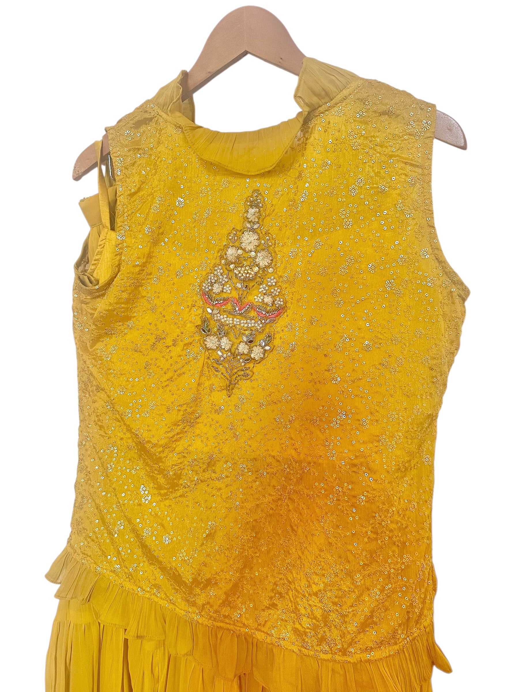 Yellow fusion lehenga set