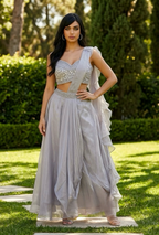 Silver grey fusion lehenga saree