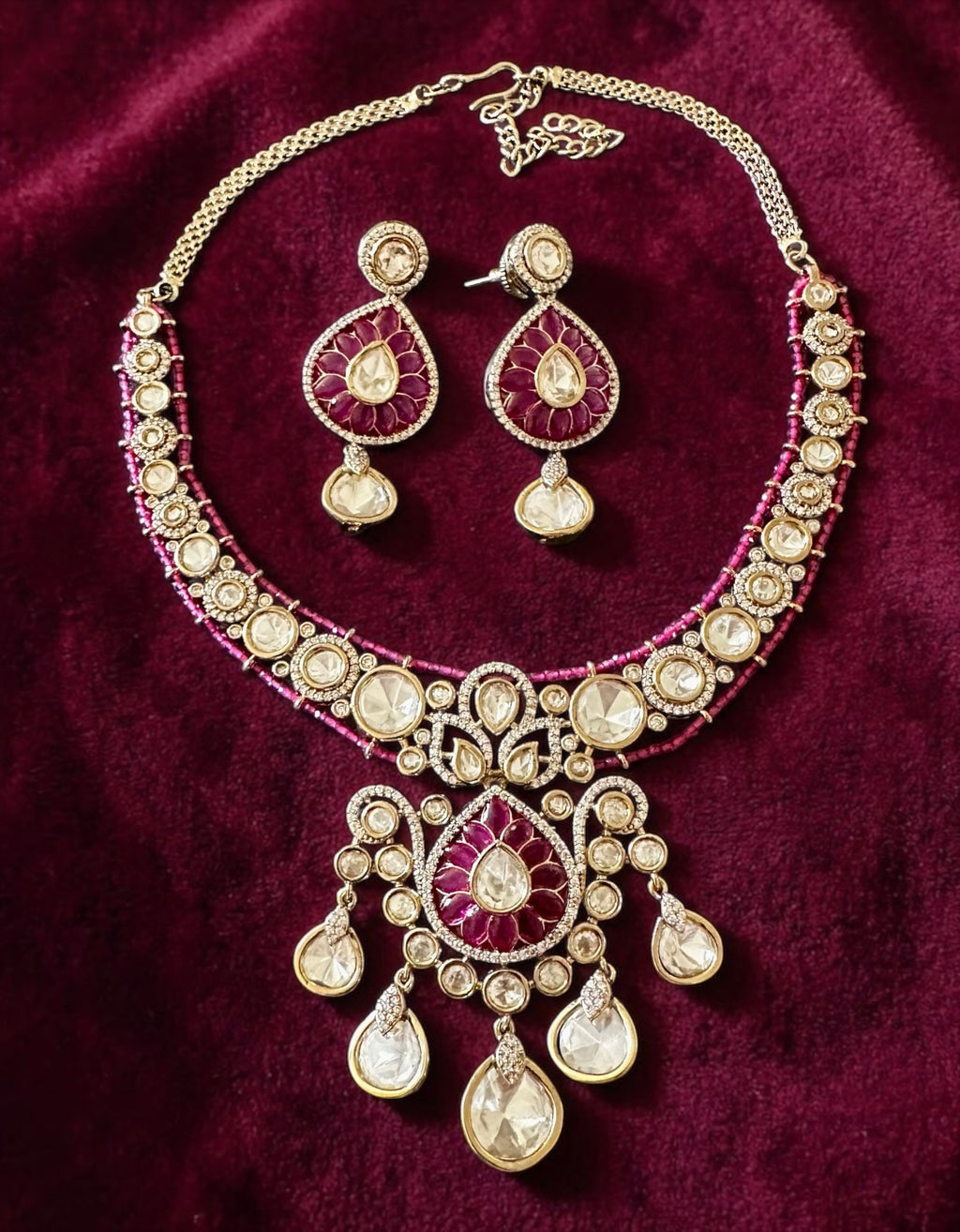 Purple beads Polki set