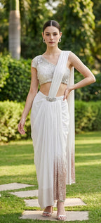 White fusion saree