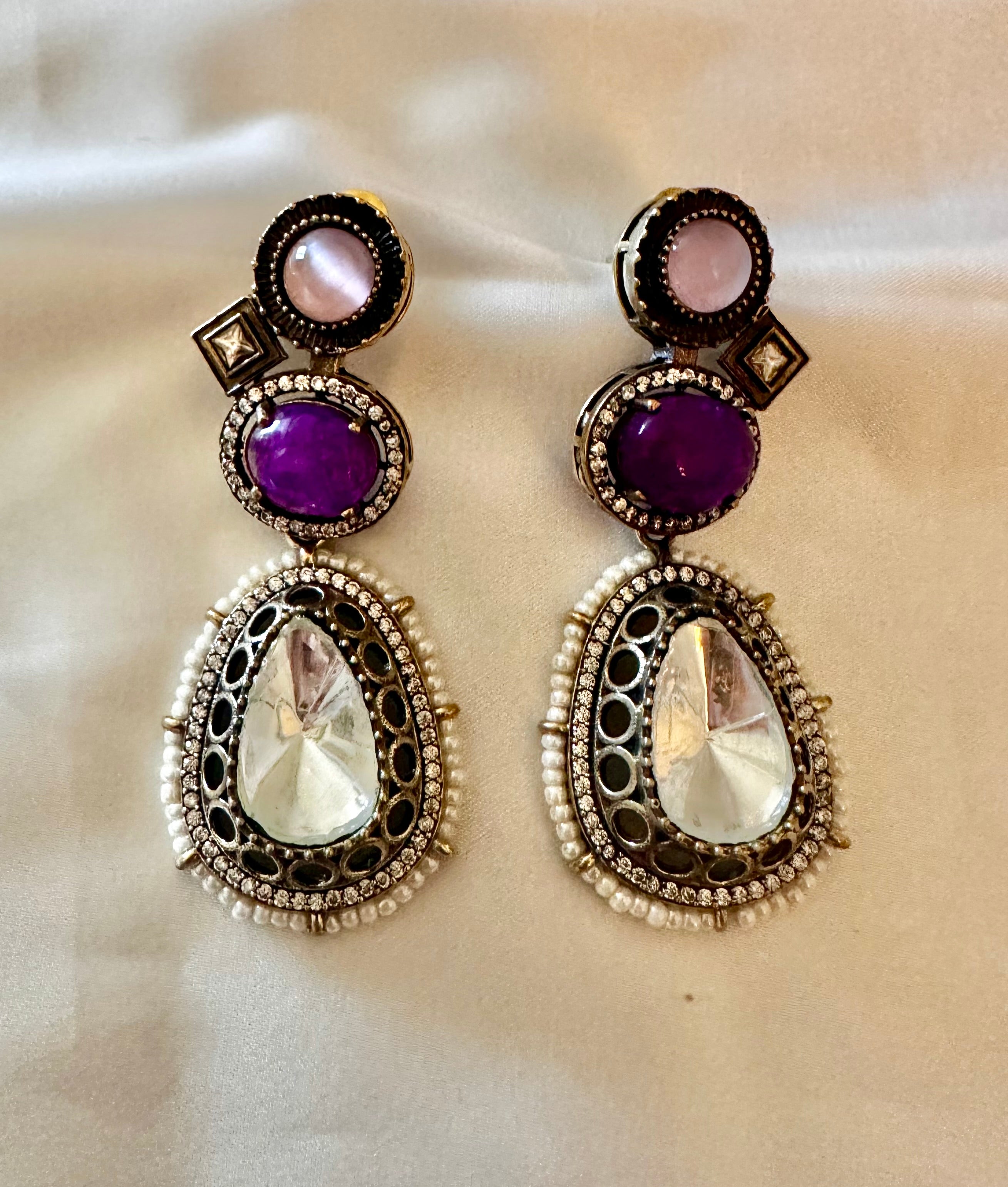 Mauve purple Polki earrings