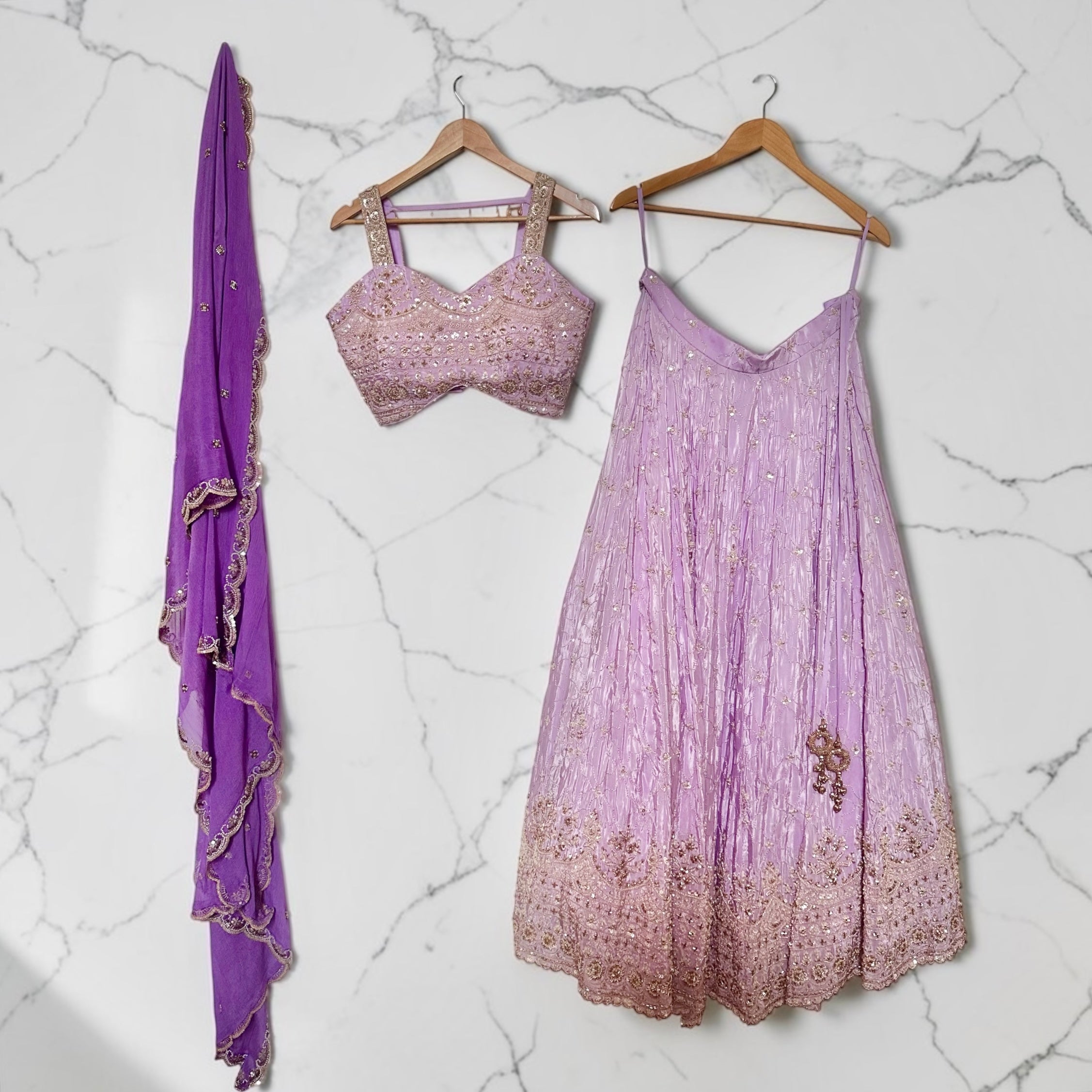 Lavender crepe lehenga set
