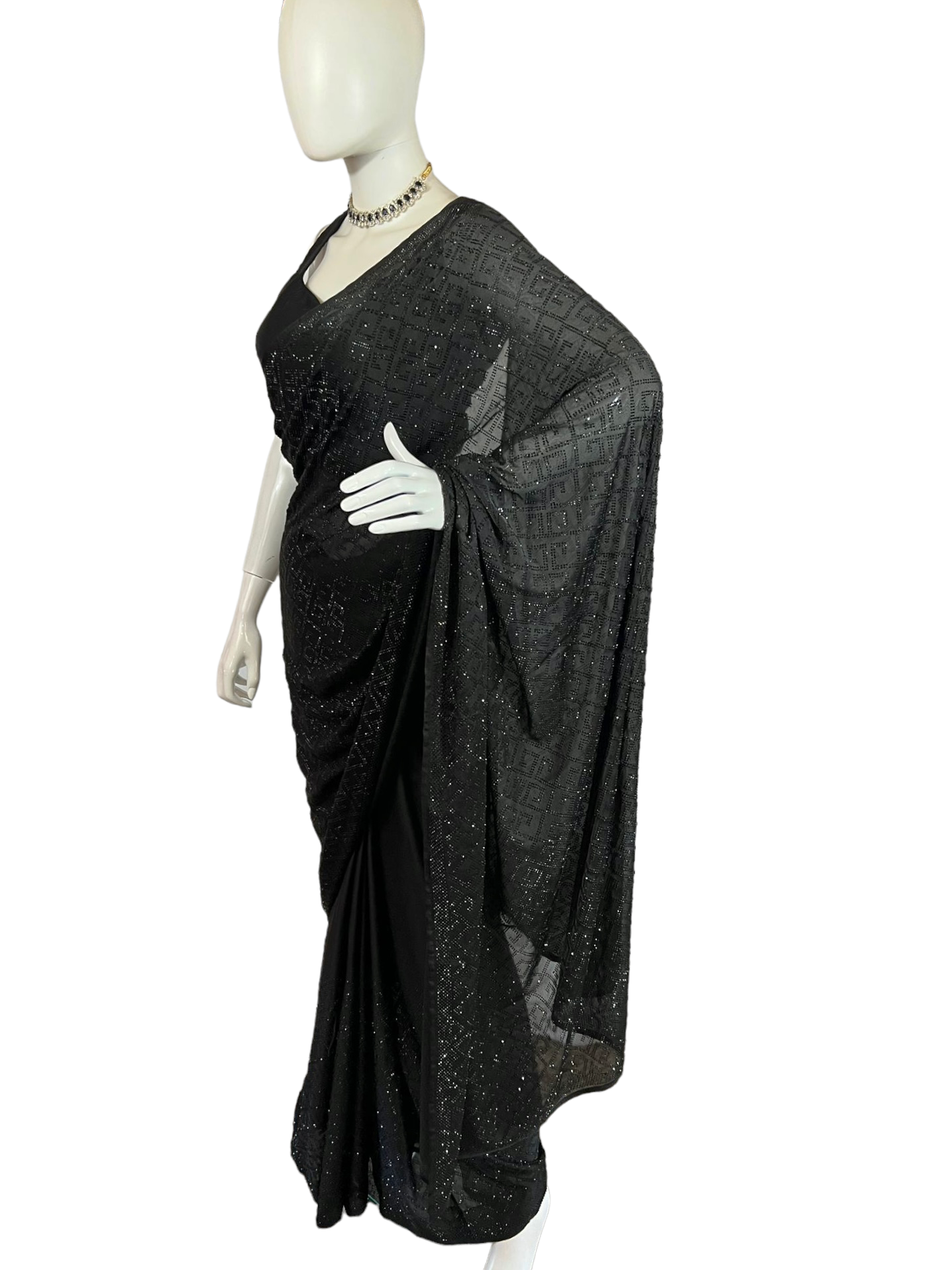 Black swaroski saree