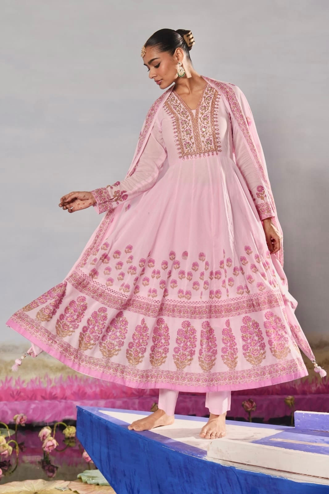 Pink anarkali suit