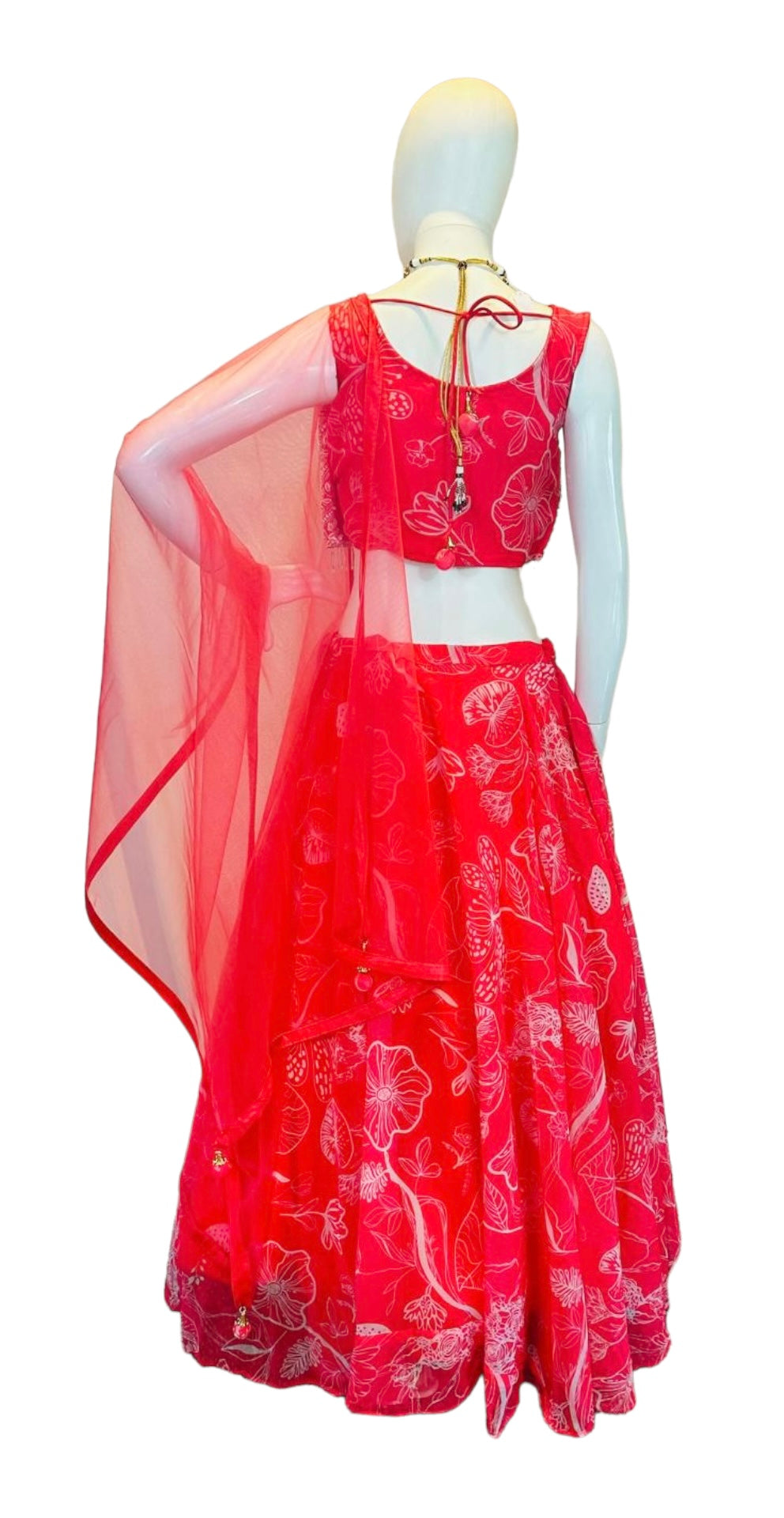 Coral organza lehenga