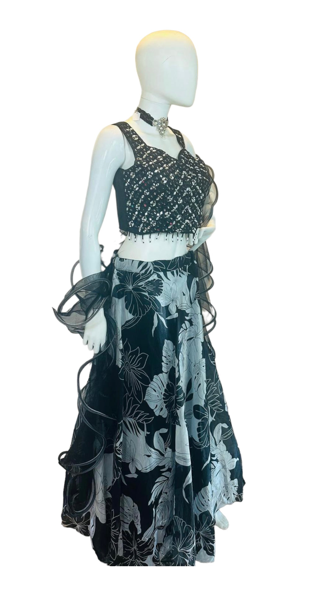 Black floral lehenga