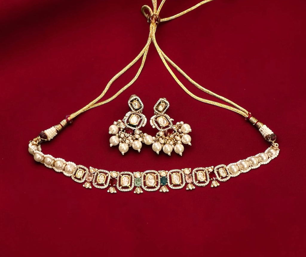 Multi-colored stone choker set