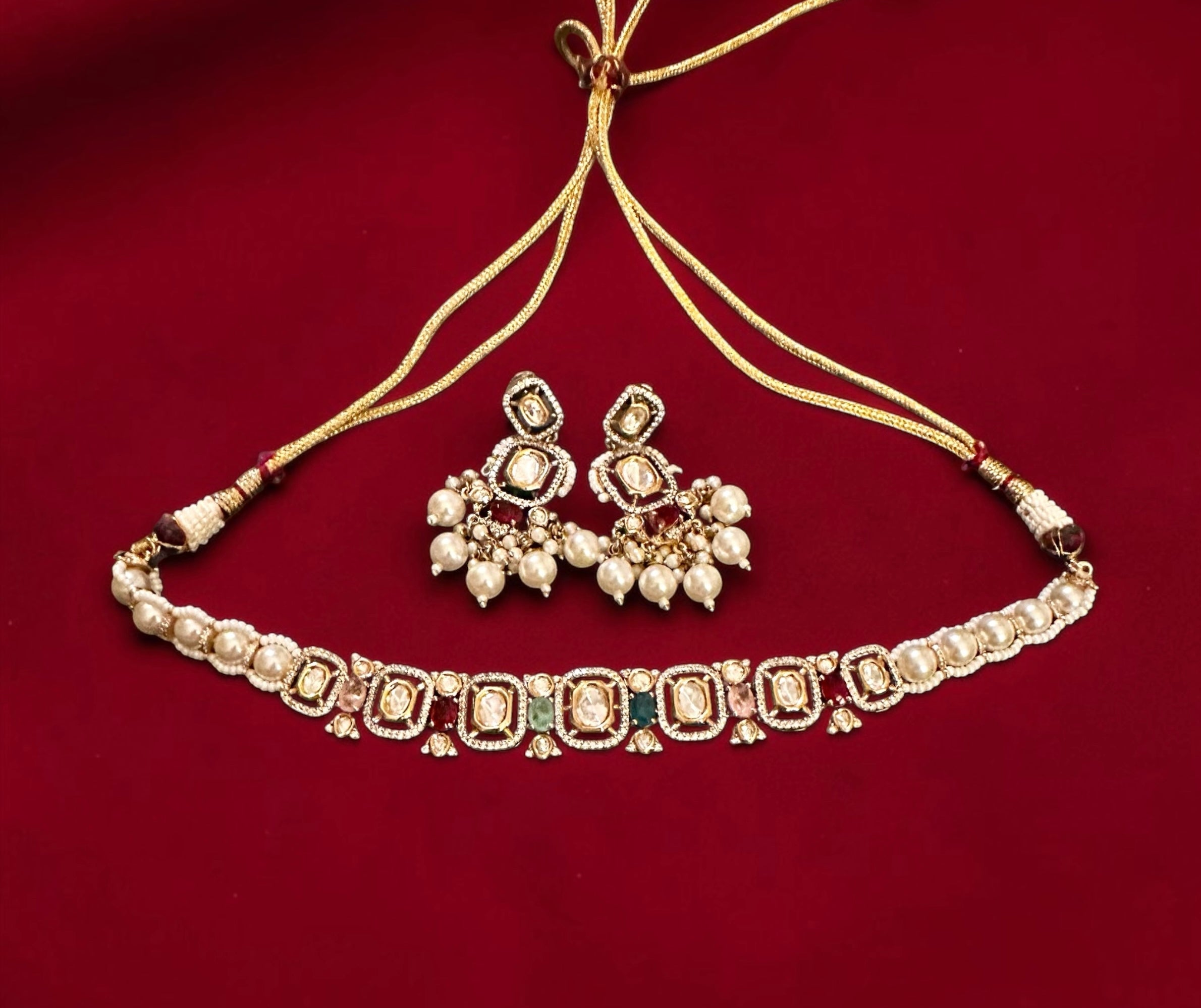 Multi-colored stone choker set