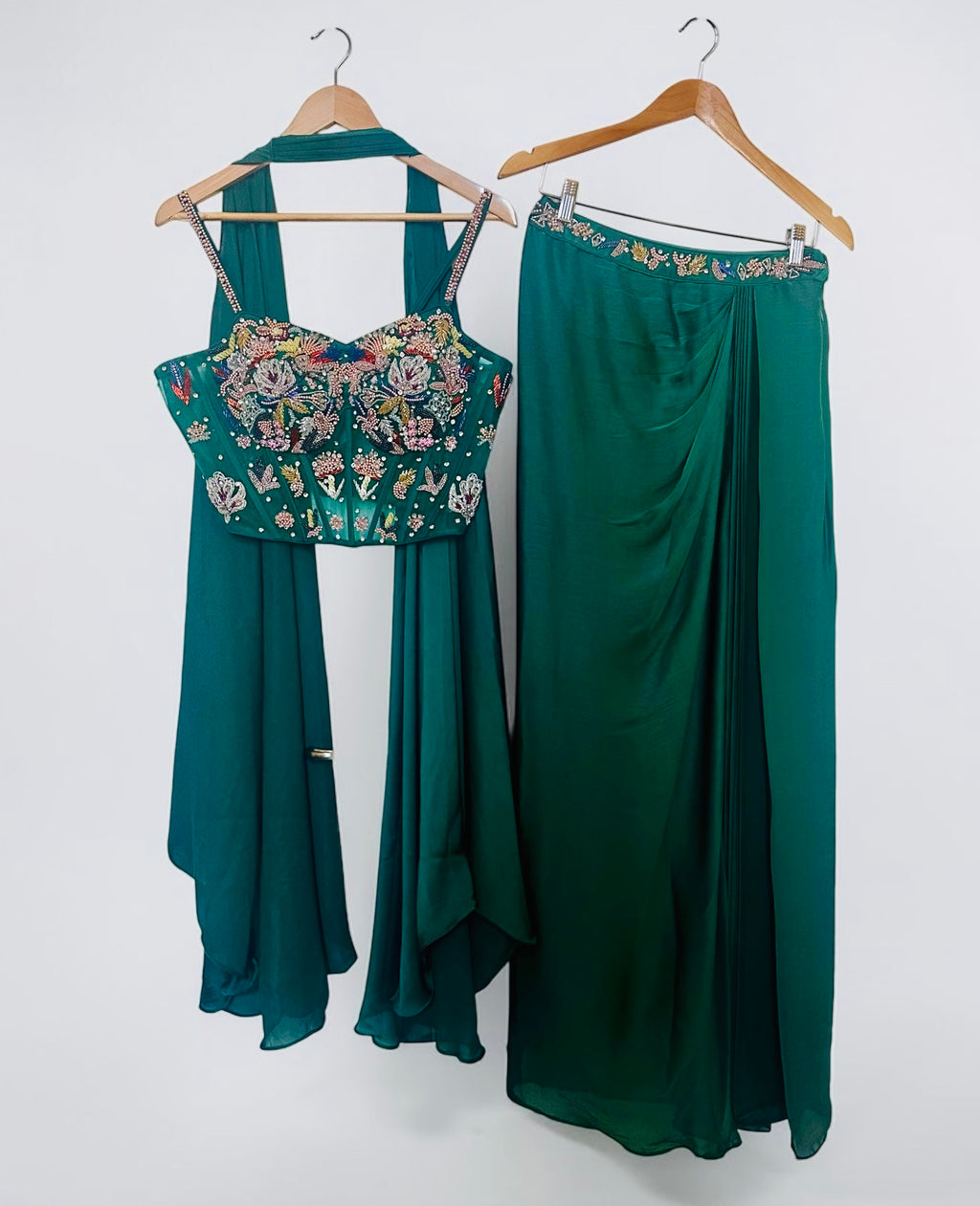 Emerald green dhoti skirt set