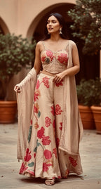 Beige printed corset fusion outfit