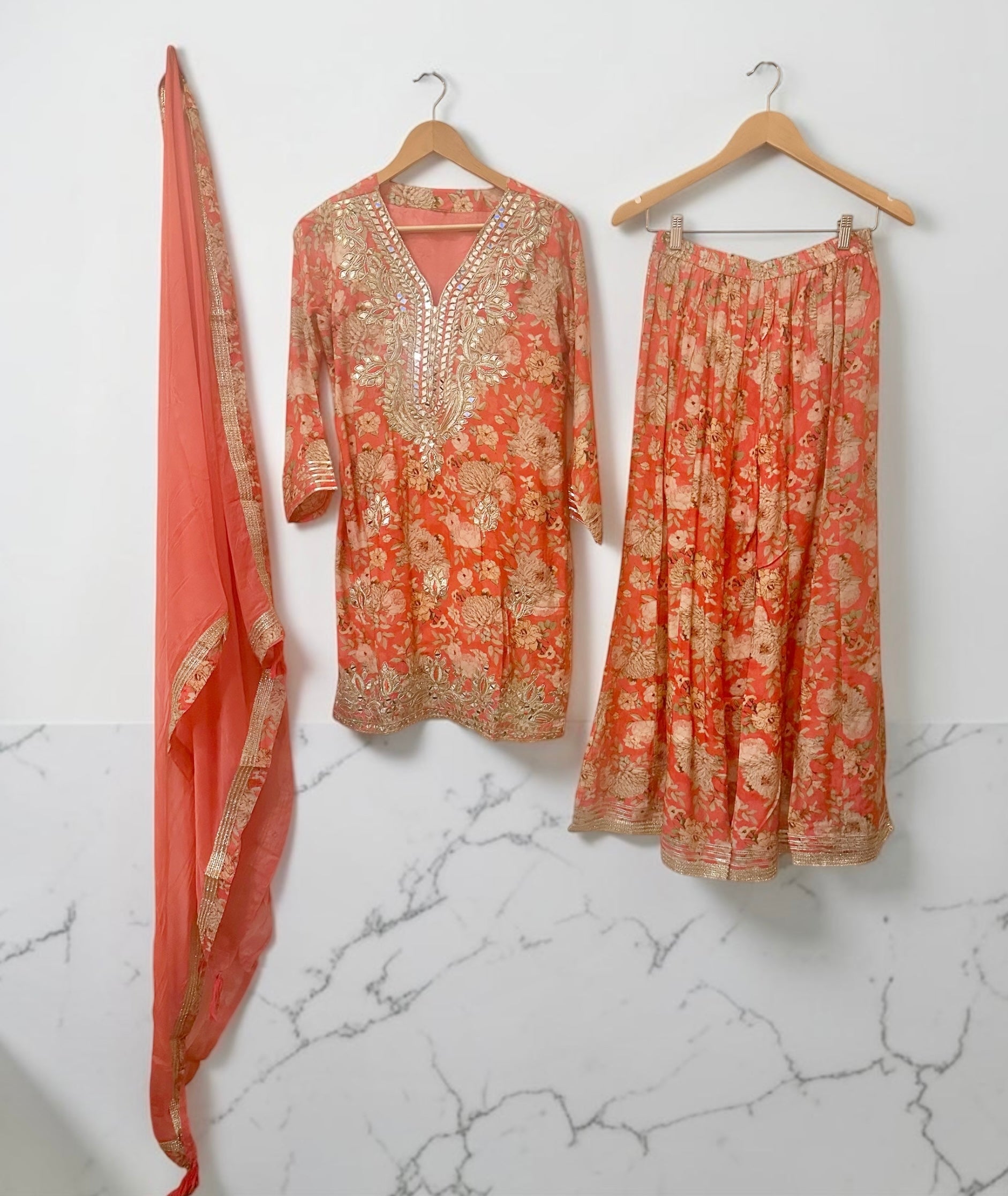 Peach floral Sharara suit