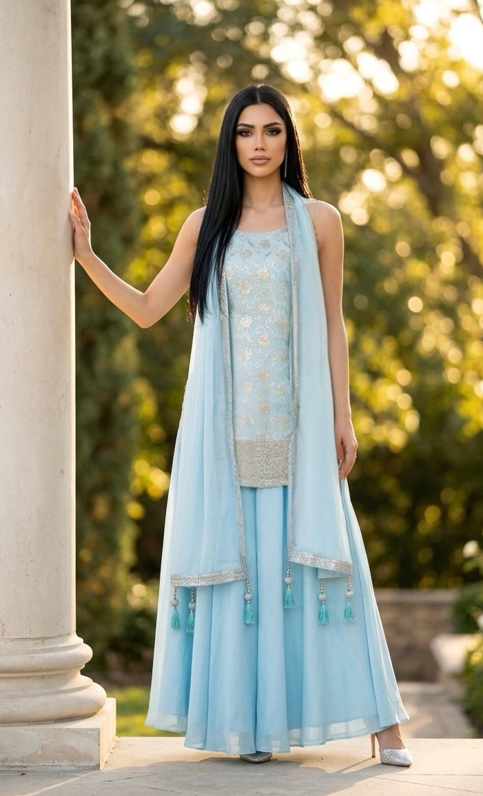 Sky blue sharara set