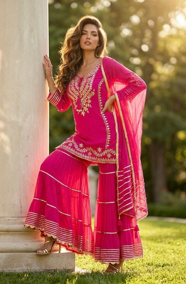 Hot pink Sharara suit