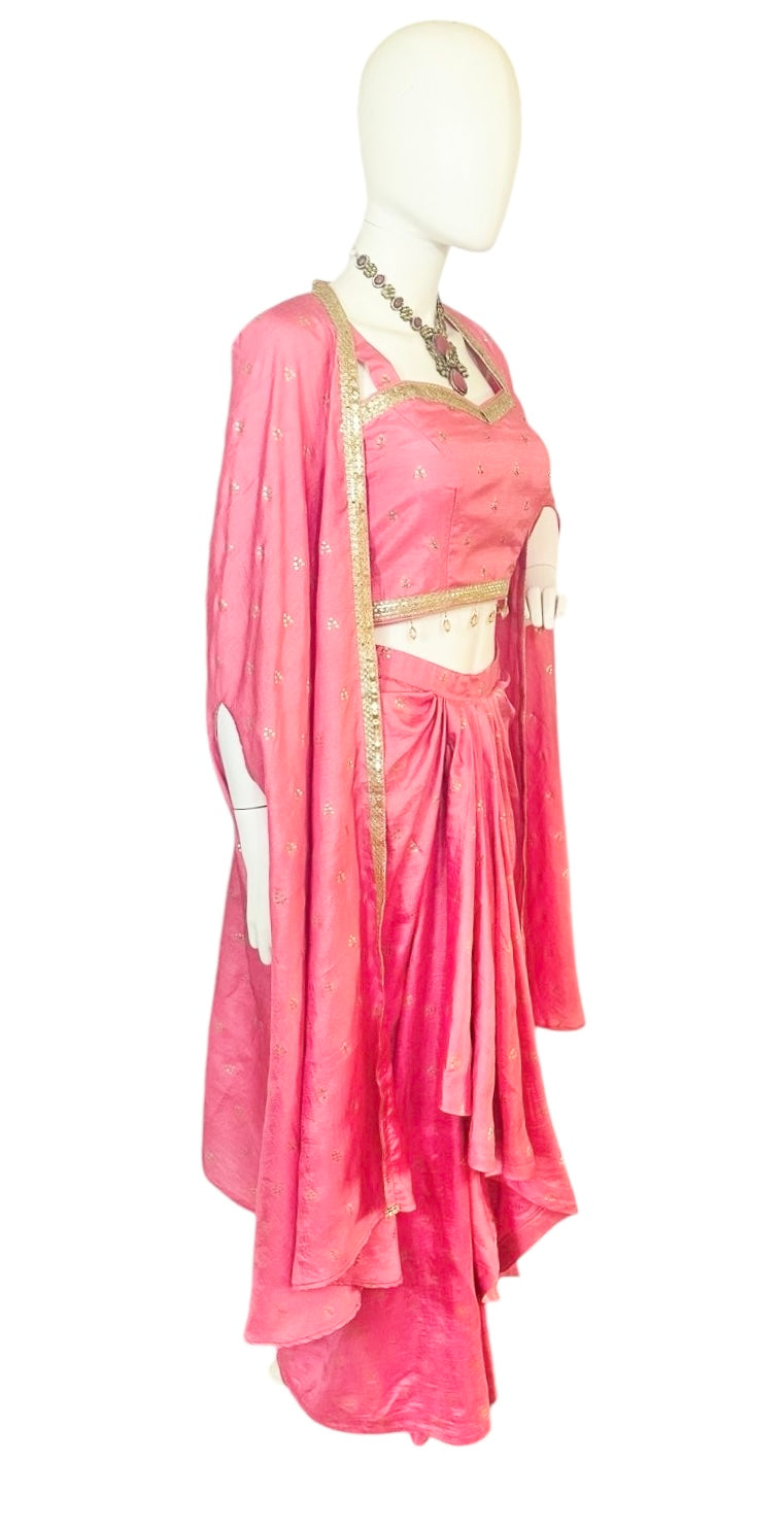 Pink dhoti skirt set