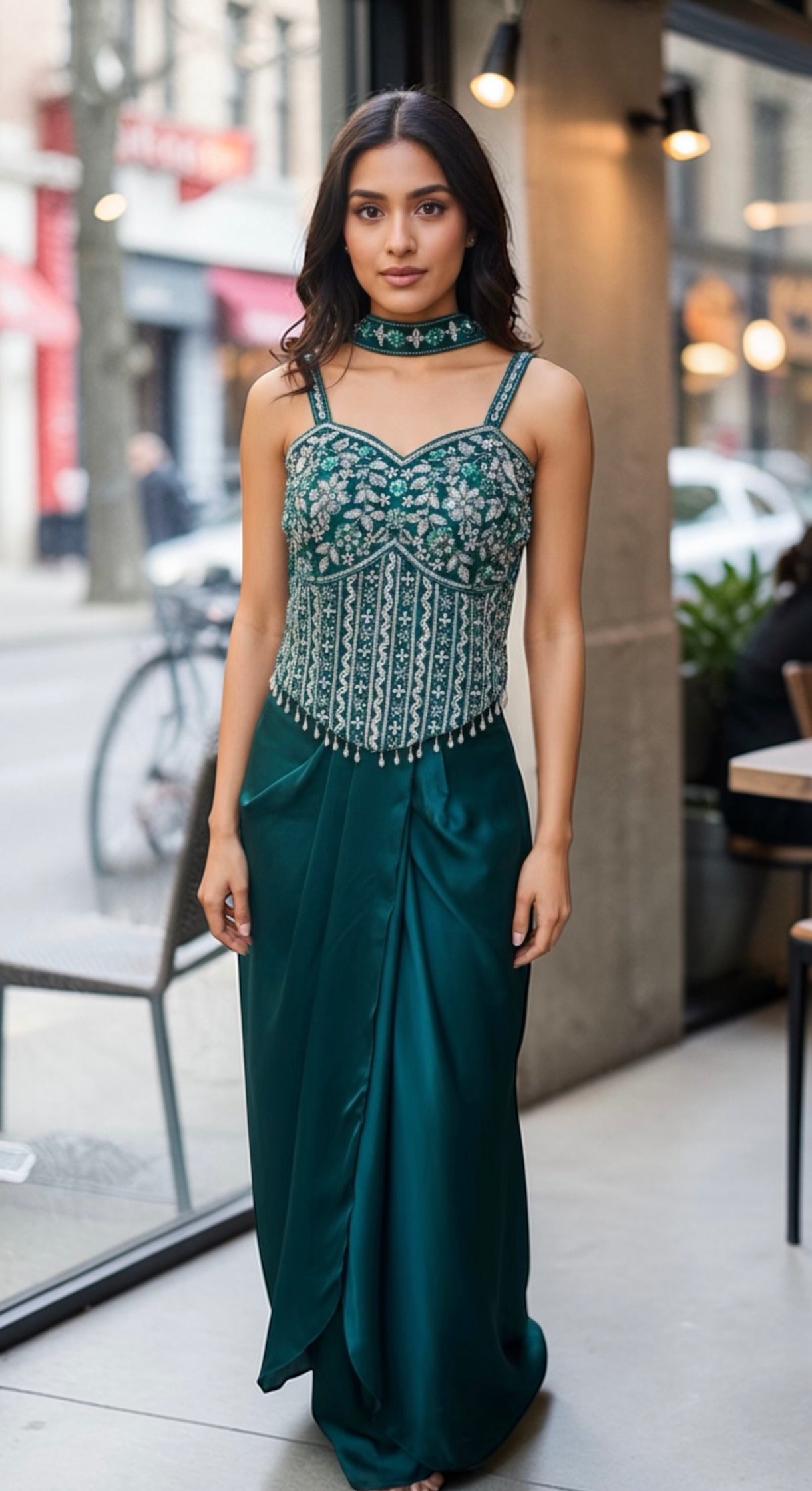 Teal color dhoti skirt set