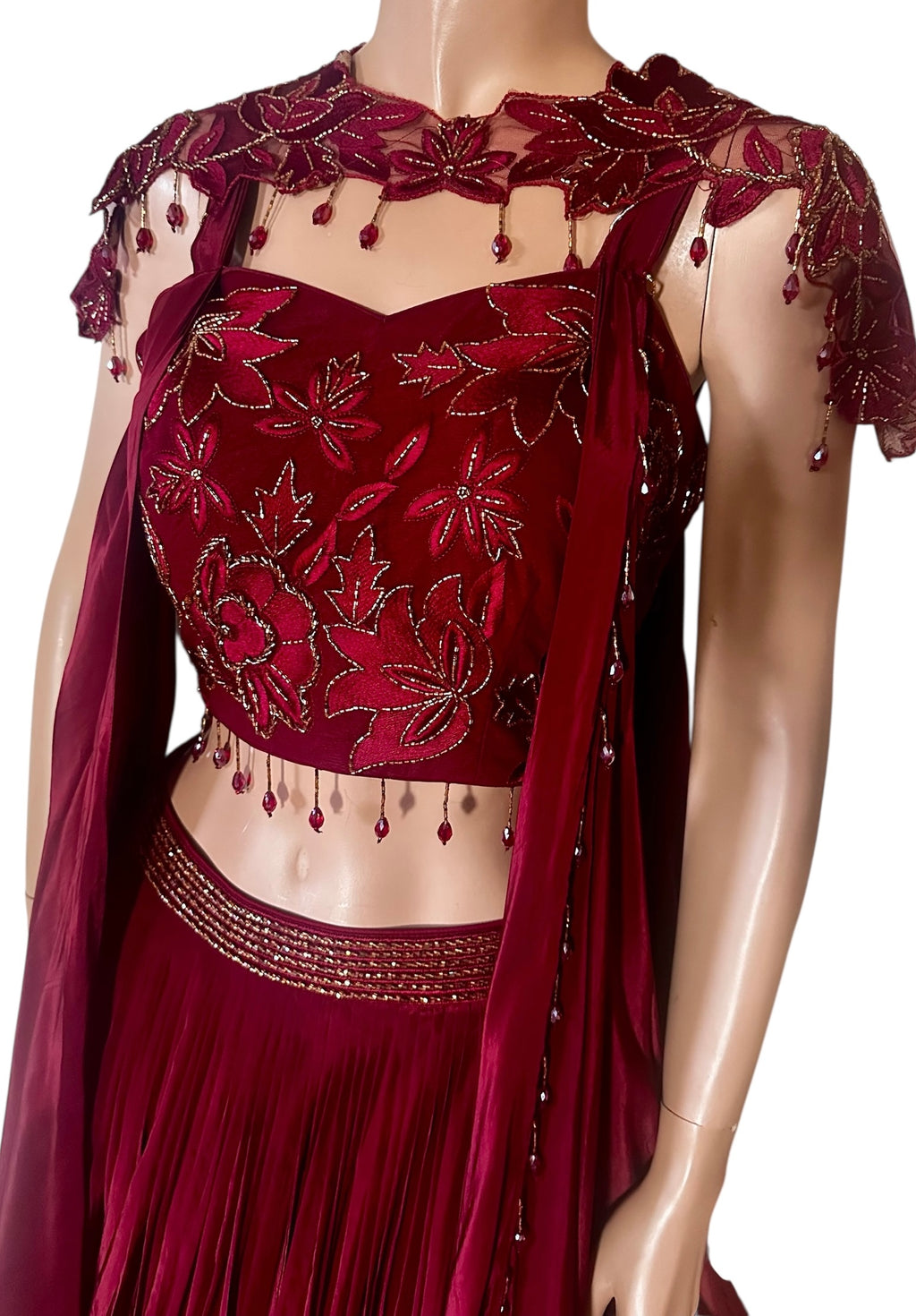 Wine color fusion lehenga set