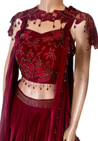 Wine color fusion lehenga set