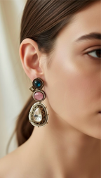 Blue pink Polki earrings