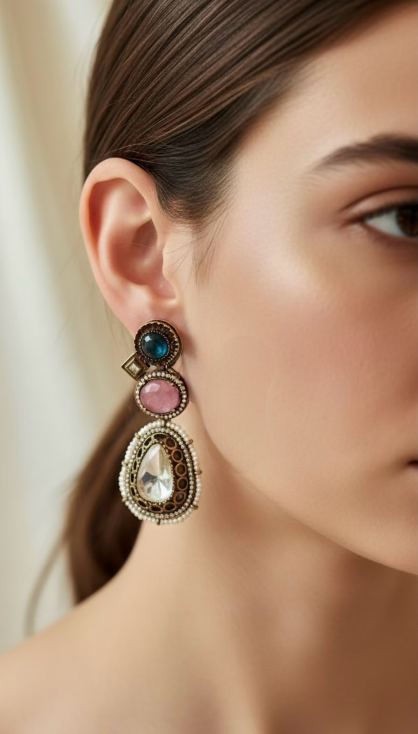 Blue pink Polki earrings