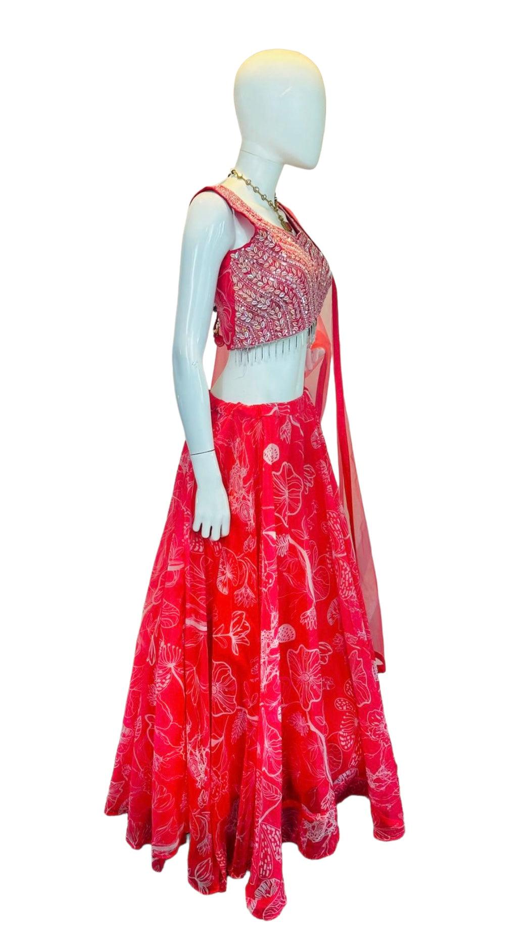 Coral organza lehenga