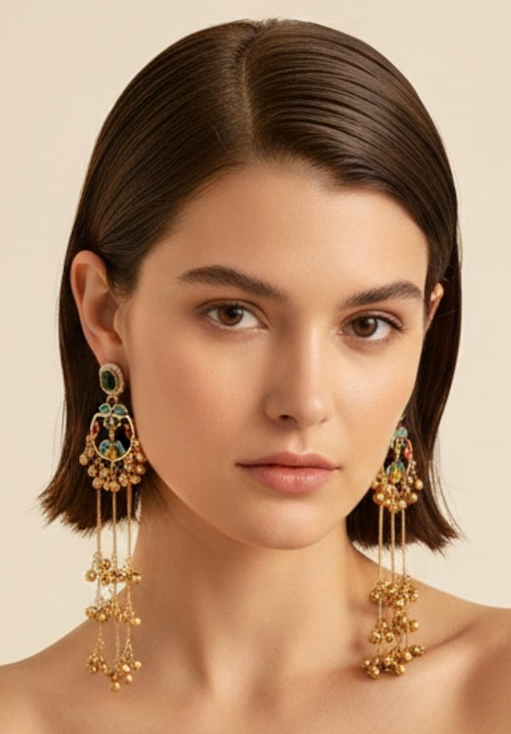 Blue base multi- stone ghungroo earrings