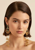 Blue base multi- stone ghungroo earrings