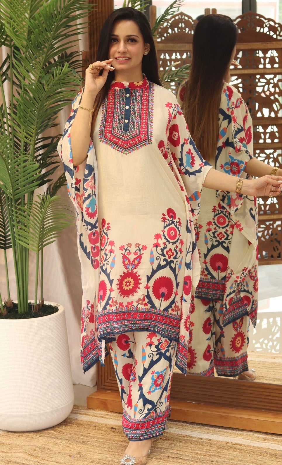Ivory printed kaftaan set