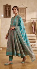 Blue printed anarkali suit