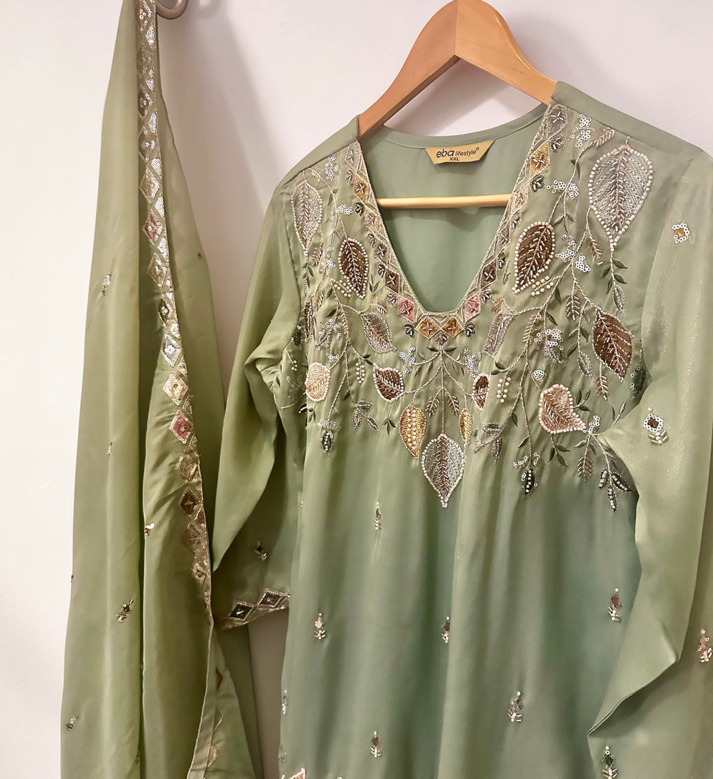 Sea-green palazzo suit