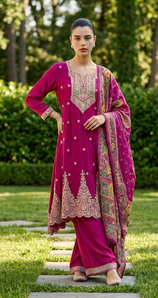 Hot pink anarkali suit