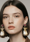 Bird motif ruby n white stone earrings
