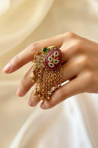 Pink stone ghungroo ring