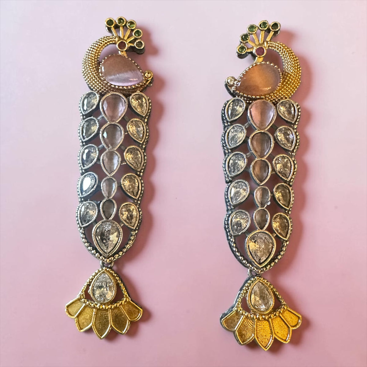 Peacock motif pink/lavender earrings