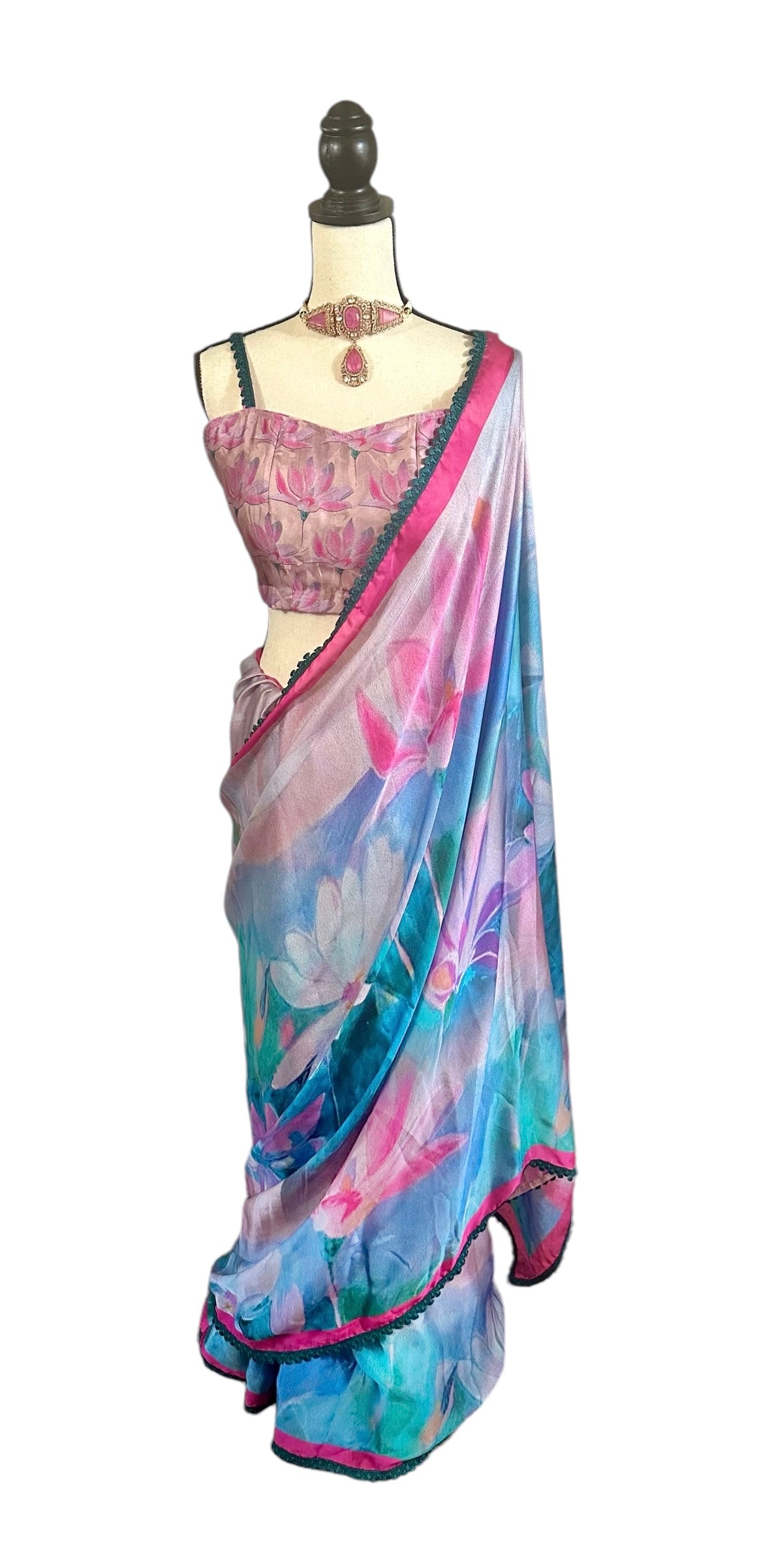 Printed satin saree