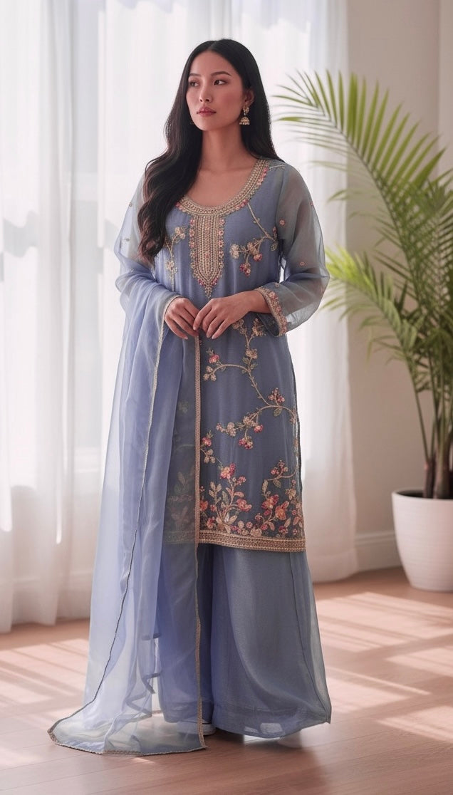 Bluish mauve sharara suit