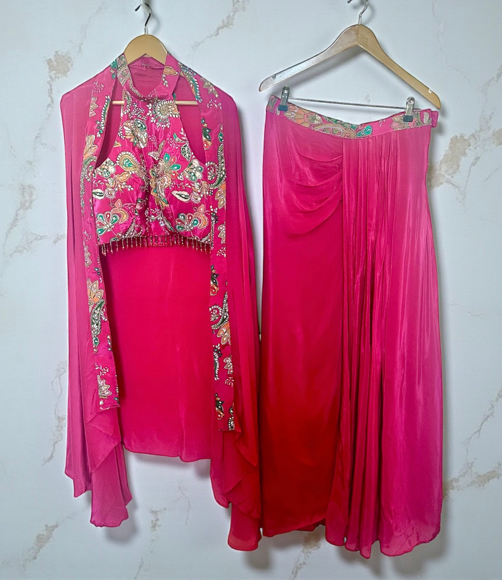 Hot pink dhoti skirt set